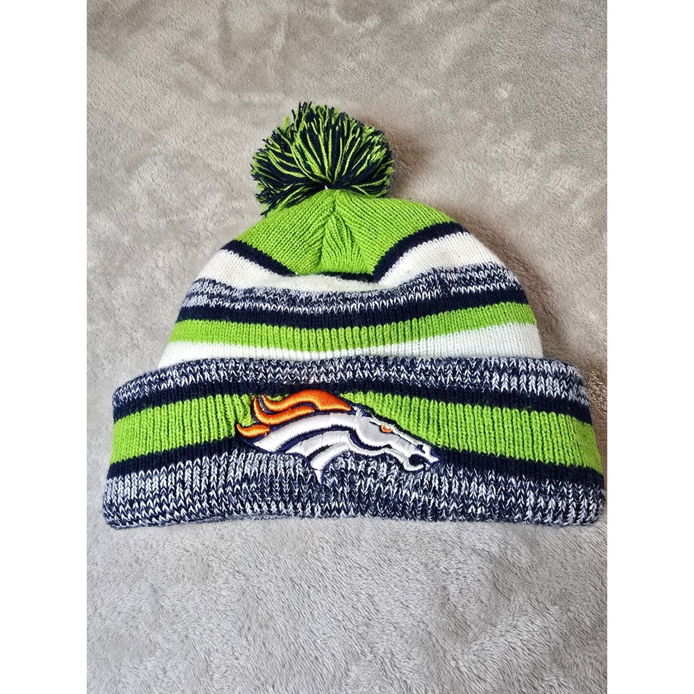 Denver Broncos Beanie Hat Cap NFL Football Stripes Pom Winter *Read
